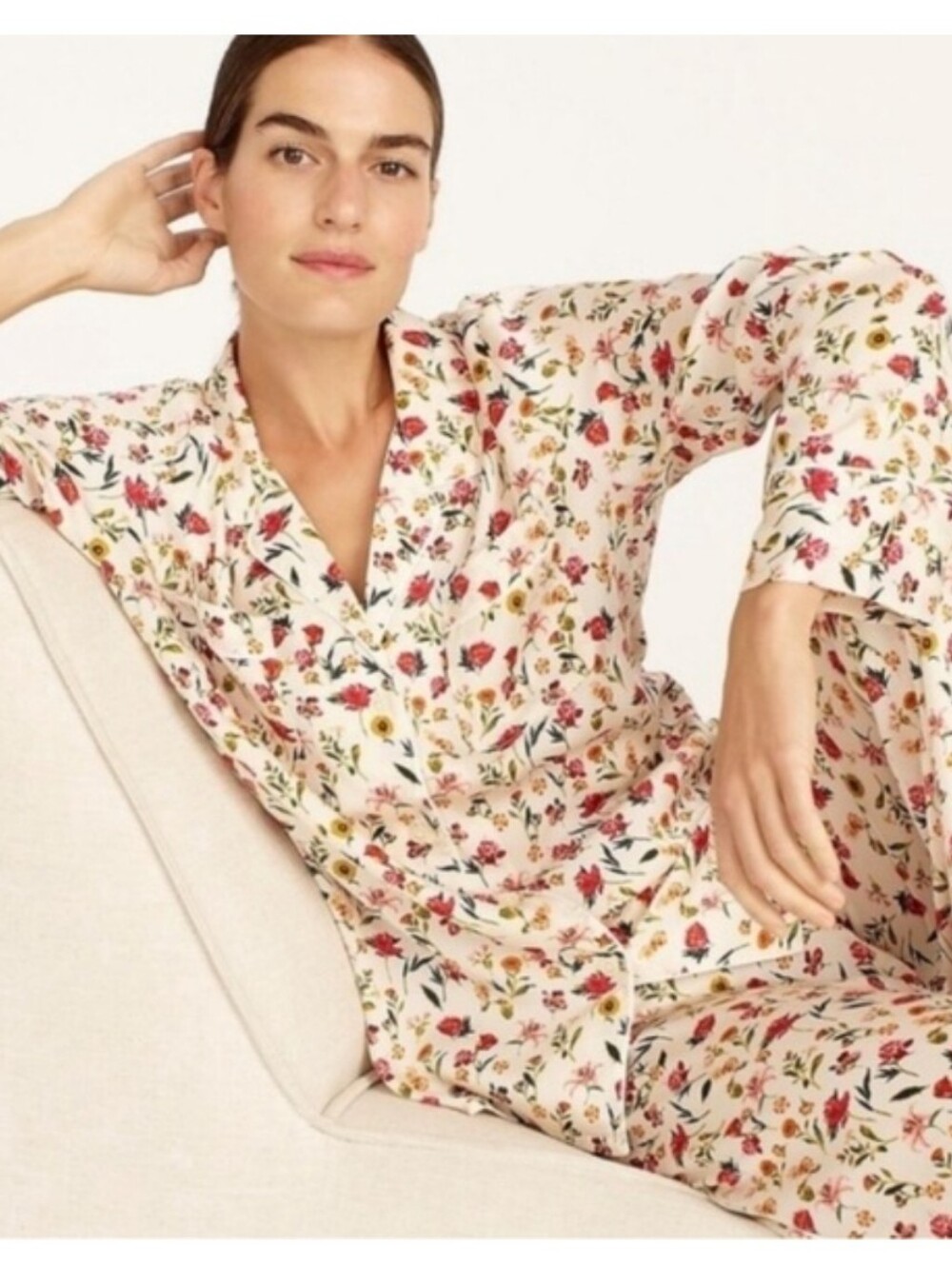 NEW J.Crew Easy-luxe eco long-sleeve pajama set in vintage floral Sz Small